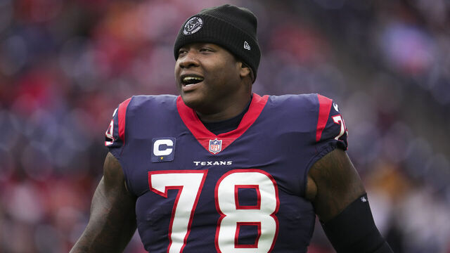 HOUSTON, TX - DECEMBER 18: Laremy Tunsil #78 of the Houston Texans runs onto the field during introductions against the Kansas City Chiefs at NRG Stadium on December 18, 2022 in Houston, Texas.