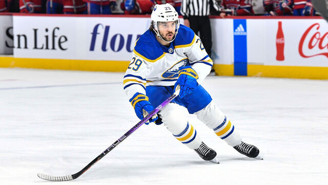 MONTREAL, CANADA - NOVEMBER 22: Vinnie Hinostroza #29 of the Buffalo Sabres skates against the Montreal Canadiens during the first period at Centre Bell on November 22, 2022 in Montreal, Quebec, Canada. The Buffalo Sabres defeated the Montreal Canadiens 7-2.