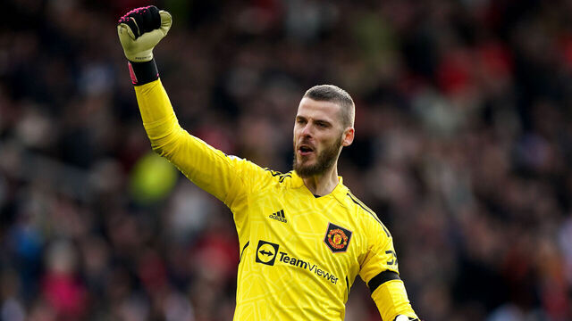 Manchester United goalkeeper David de Gea salutes the fans following the Premier League match at Old Trafford Stadium, Manchester. Picture date: Sunday February 19, 2023.