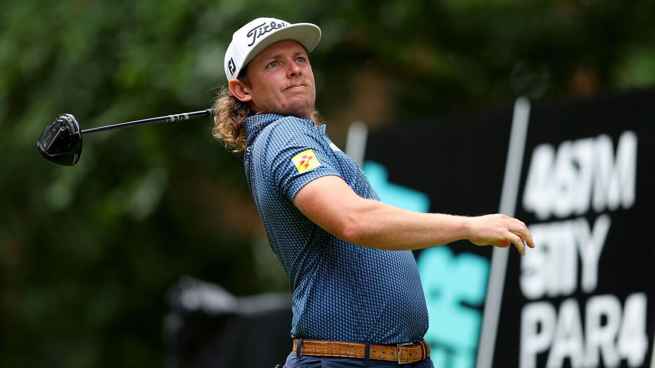 ST ALBANS, ENGLAND - JULY 08: Cameron Smith of Australia tees off from the 3rd hole during day two of LIV Golf - London at The Centurion Club on July 08, 2023 in St Albans, England.