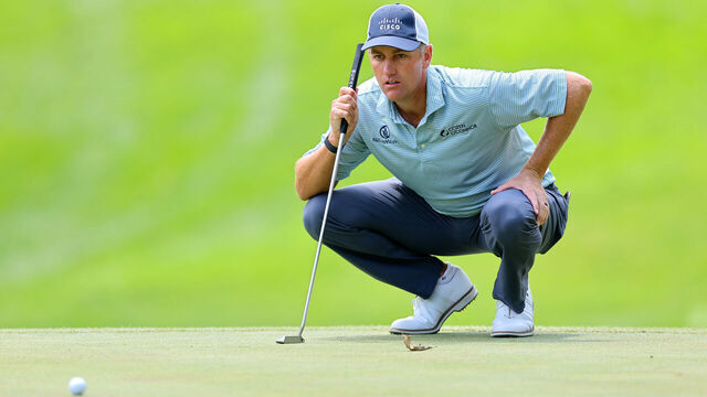 SILVIS, ILLINOIS - JULY 08: Brendon Todd of the United States lines up a putt on the fifth green during the third round of the John Deere Classic at TPC Deere Run on July 08, 2023 in Silvis, Illinois.