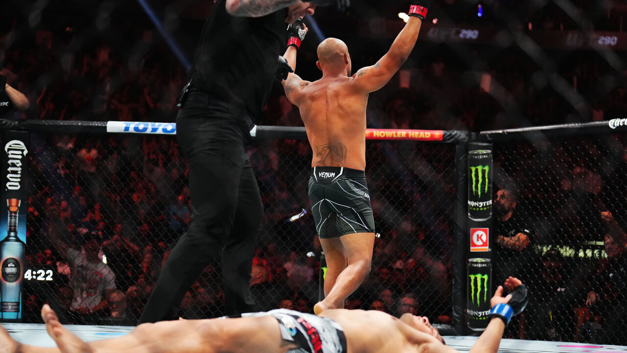 LAS VEGAS, NEVADA - JULY 08: Robbie Lawler reacts to his knock out of Niko Price in a welterweight fight during the UFC 290 event at T-Mobile Arena on July 08, 2023 in Las Vegas, Nevada.