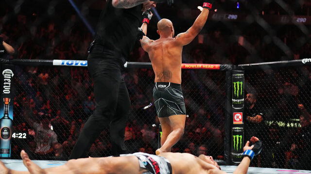 LAS VEGAS, NEVADA - JULY 08: Robbie Lawler reacts to his knock out of Niko Price in a welterweight fight during the UFC 290 event at T-Mobile Arena on July 08, 2023 in Las Vegas, Nevada.