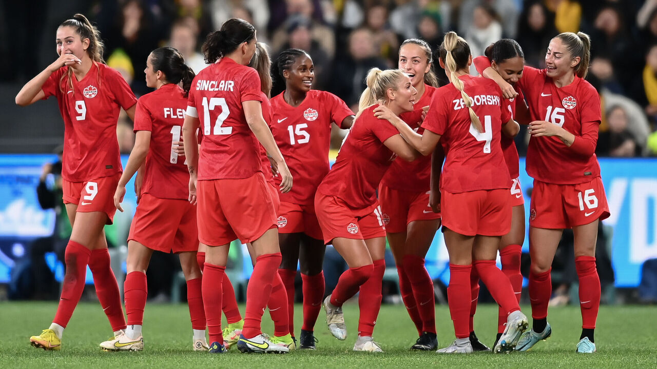 Canada team celebrates the win during the International Women's Friendly match between the Australia Matildas and Canada at Allianz Stadium on September 06, 2022 in Sydney, Australia.