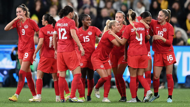 Canada team celebrates the win during the International Women's Friendly match between the Australia Matildas and Canada at Allianz Stadium on September 06, 2022 in Sydney, Australia.
