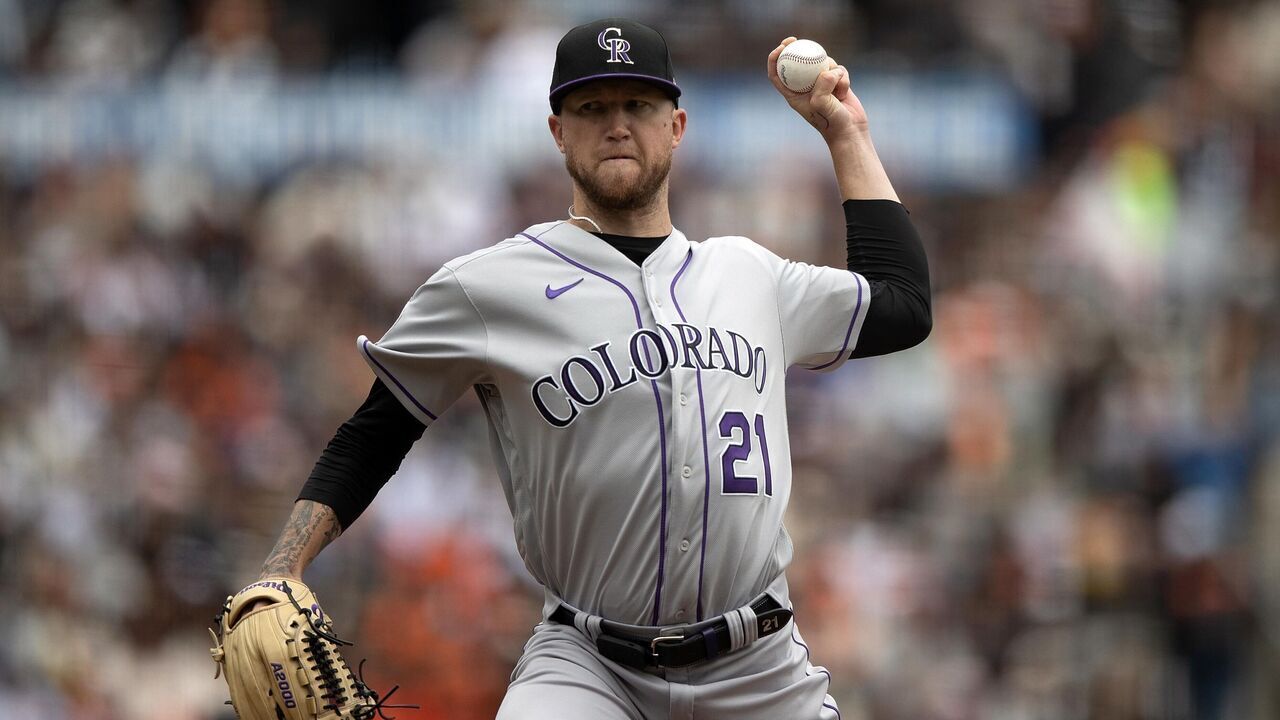 San Francisco, CA - July 09: Kyle Freeland #21 of the Colorado Rockies pitches against the San Francisco Giants during the first inning at Oracle Park on July 9, 2023 in San Francisco, California.