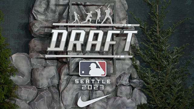 SEATTLE, WASHINGTON - JULY 09: A view of the draft stage before the 2023 MLB Draft at Lumen Field on July 09, 2023 in Seattle, Washington.