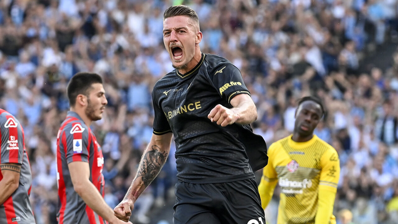 OLIMPICO STADIUM, ROME, ITALY - 2023/05/28: Sergej Milinkovic Savic of SS Lazio celebrates after scoring the goal of 2-0 during the Serie A football match between SS Lazio and US Cremonese. Lazio won 3-2 over Cremonese.