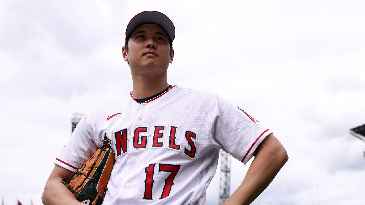 SEATTLE, WASHINGTON - JULY 10: Shohei Ohtani #17 of the Los Angeles Angels looks on during Gatorade All-Star Workout Day at T-Mobile Park on July 10, 2023 in Seattle, Washington.