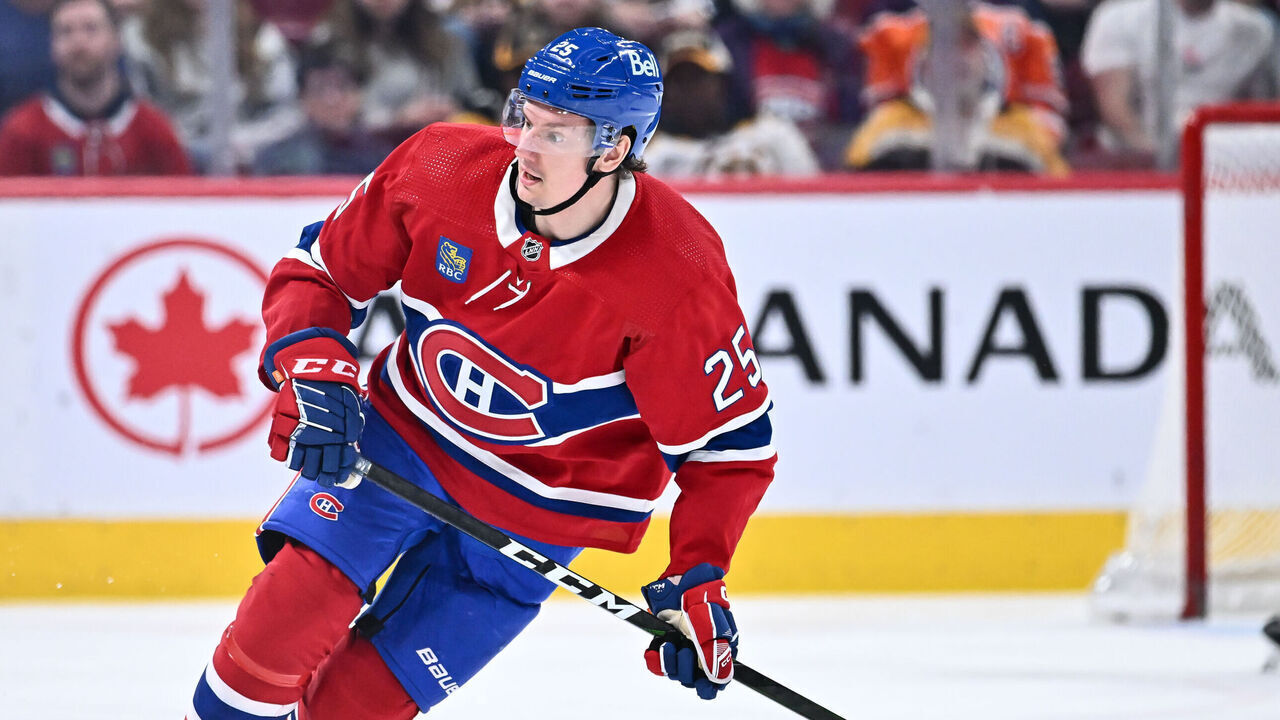 MONTREAL, CANADA - APRIL 13: Denis Gurianov #25 of the Montreal Canadiens skates during the second period against the Boston Bruins at Centre Bell on April 13, 2023 in Montreal, Quebec, Canada. The Boston Bruins defeated the Montreal Canadiens 5-4.