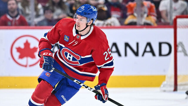 MONTREAL, CANADA - APRIL 13: Denis Gurianov #25 of the Montreal Canadiens skates during the second period against the Boston Bruins at Centre Bell on April 13, 2023 in Montreal, Quebec, Canada. The Boston Bruins defeated the Montreal Canadiens 5-4.