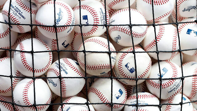 MILWAUKEE, WISCONSIN - JULY 07: A picture of Rawlings baseballs before the game between the Cincinnati Reds and Milwaukee Brewers at American Family Field on July 07, 2023 in Milwaukee, Wisconsin.
