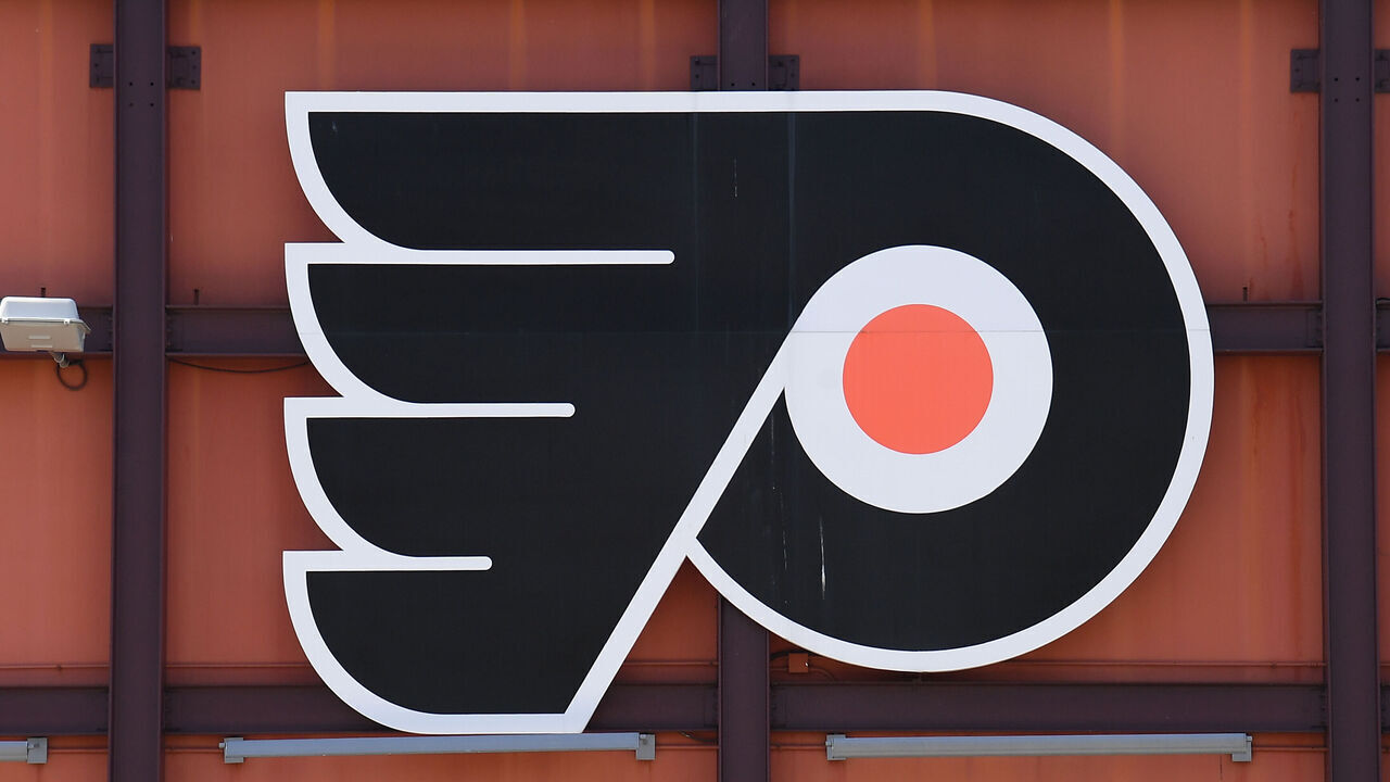 PHILADELPHIA, PA - MAY 27: A detail view of the Philadelphia Flyers logo outside a bar as seen before the NCAA Division I Men's Lacrosse Championships Semifinal game between the Duke Blue Devils and the Penn State Nittany Lions on May 27, 2023, at Lincoln Financial Field in Philadelphia, PA.