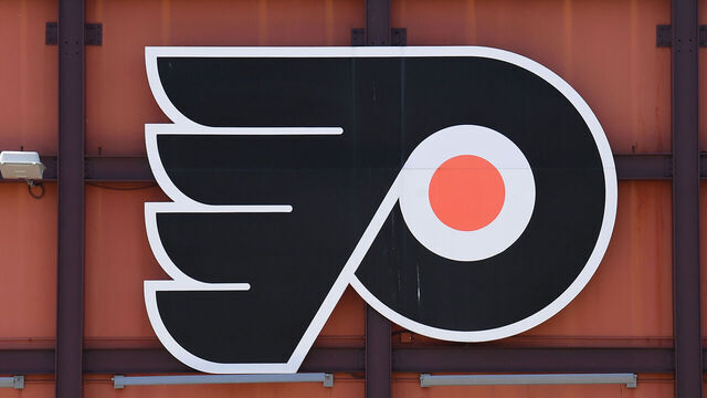 PHILADELPHIA, PA - MAY 27: A detail view of the Philadelphia Flyers logo outside a bar as seen before the NCAA Division I Men's Lacrosse Championships Semifinal game between the Duke Blue Devils and the Penn State Nittany Lions on May 27, 2023, at Lincoln Financial Field in Philadelphia, PA.