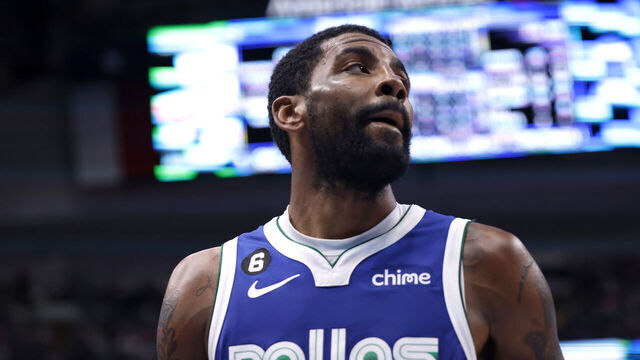 DALLAS, TX - APRIL 5: Kyrie Irving #2 of the Dallas Mavericks looks on during a break in the action against the Sacramento Kings in the second half at American Airlines Center on April 5, 2023 in Dallas, Texas. The Mavericks won 123-119.