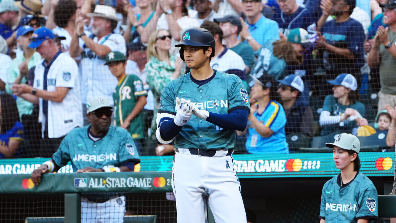 SEATTLE, WA - JULY 11: Shohei Ohtani #17 of the Los Angeles Angels prepares to bat in the fourth inning during the 93rd MLB All-Star Game presented by Mastercard at T-Mobile Park on Tuesday, July 11, 2023 in Seattle, Washington.