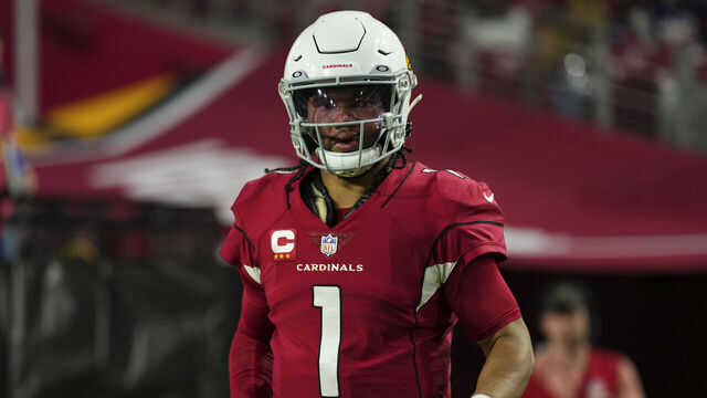 GLENDALE, AZ - DECEMBER 12: Kyler Murray #1 of the Arizona Cardinals runs onto the field against the New England Patriots at State Farm Stadium on December 12, 2022 in Glendale, Arizona.