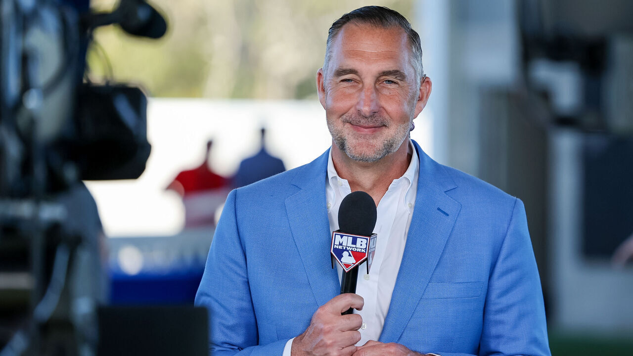 DUNEDIN, FL - FEBRUARY 16: President of Baseball Operations for the St. Louis Cardinals John Mozeliak speaks to the media during the Spring Training Grapefruit League Media Day at Blue Jays Player Development Complex on Thursday, February 16, 2023 in Dunedin, Florida.