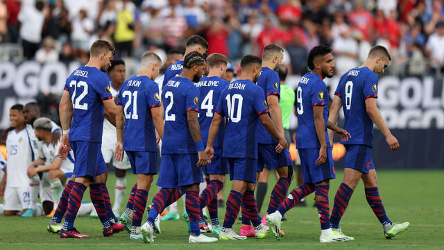 SAN DIEGO, CALIFORNIA - JULY 12: United States react to loosing the PK shootout against Panama during the 2023 Concacaf Gold Cup Semifinals at Snapdragon Stadium on July 12, 2023 in San Diego, California.