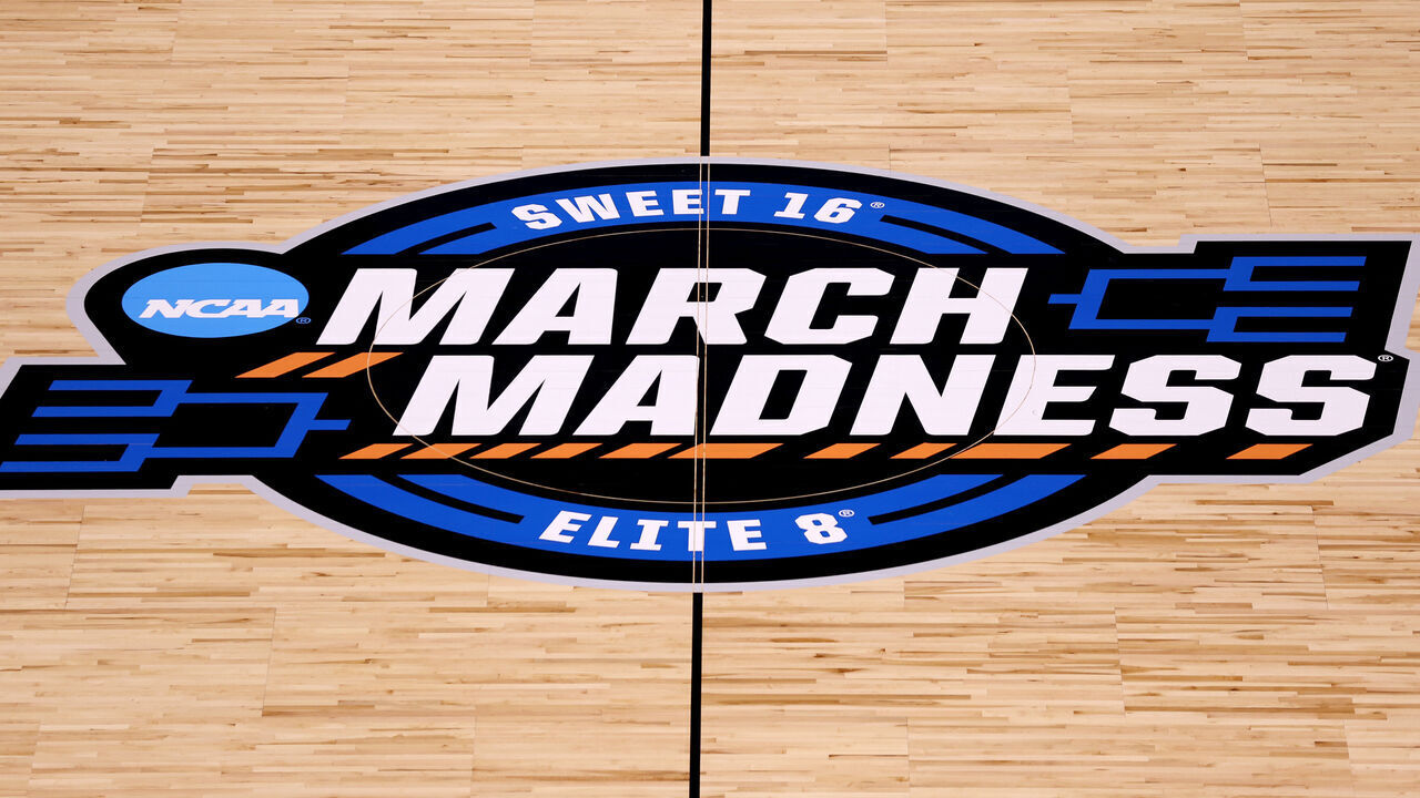 SEATTLE, WASHINGTON - MARCH 23: A general view of March Madness center court logos are seen before the Sweet 16/Elite Eight round of the NCAA Women’s Basketball Tournament at Climate Pledge Arena on March 23, 2023 in Seattle, Washington.