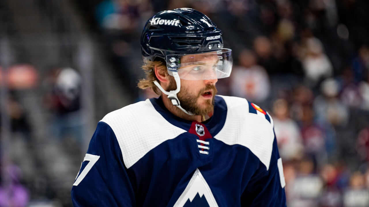DENVER, COLORADO - MARCH 20: Alex Galchenyuk #47 of the Colorado Avalanche looks ahead during warmups ahead of the game against the Chicago Blackhawks at Ball Arena on March 20, 2023 in Denver, Colorado.