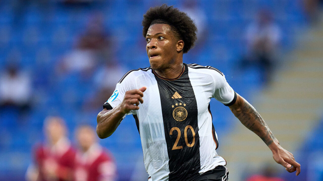 BATUMI, GEORGIA - JUNE 25: Jessic Ngankam of Germany looks on during the UEFA Under-21 Euro 2023 Group C match between Czechia and Germany at Batumi Arena on June 25, 2023 in Batumi, Georgia.