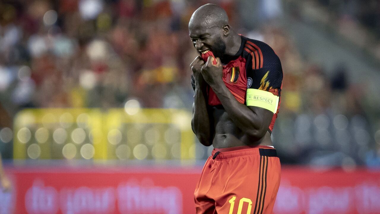 Belgium's forward Romelu Lukaku reacts during the UEFA Euro 2024 group F qualification football match between Belgium and Austria at the King Baudouin Stadium in Brussels, on June 17, 2023.