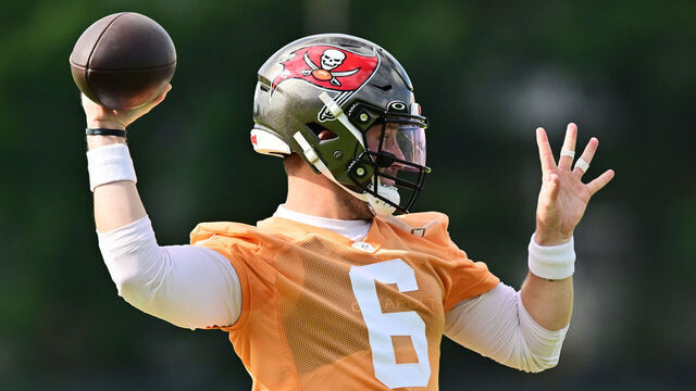 TAMPA, FLORIDA - JUNE 13: Baker Mayfield #6 of the Tampa Bay Buccaneers looks to throw a pass during a mandatory Minicamp at AdventHealth Training Center on June 13, 2023 in Tampa, Florida.