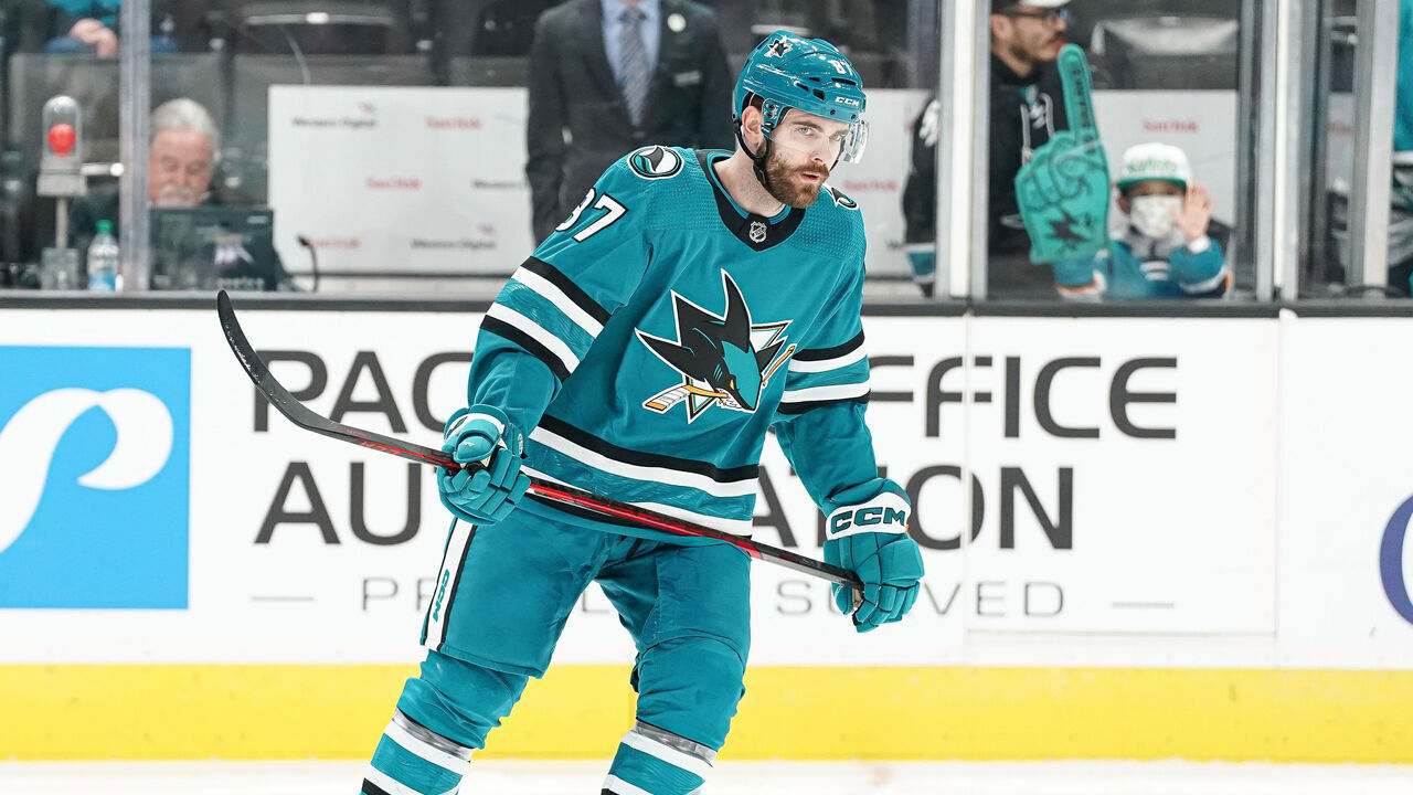 SAN JOSE, CA - FEBRUARY 20: Martin Kaut #87 of the San Jose Sharks skates during warmups before the game against the Seattle Kraken at SAP Center on February 20, 2023 in San Jose, California.