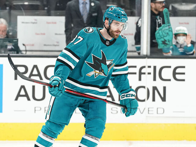 SAN JOSE, CA - FEBRUARY 20: Martin Kaut #87 of the San Jose Sharks skates during warmups before the game against the Seattle Kraken at SAP Center on February 20, 2023 in San Jose, California.