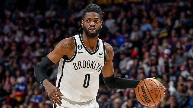 DENVER, CO - MARCH 12: Nerlens Noel #0 of the Brooklyn Nets dribbles in a game against the Denver Nuggets at Ball Arena on March 12, 2023 in Denver, Colorado.