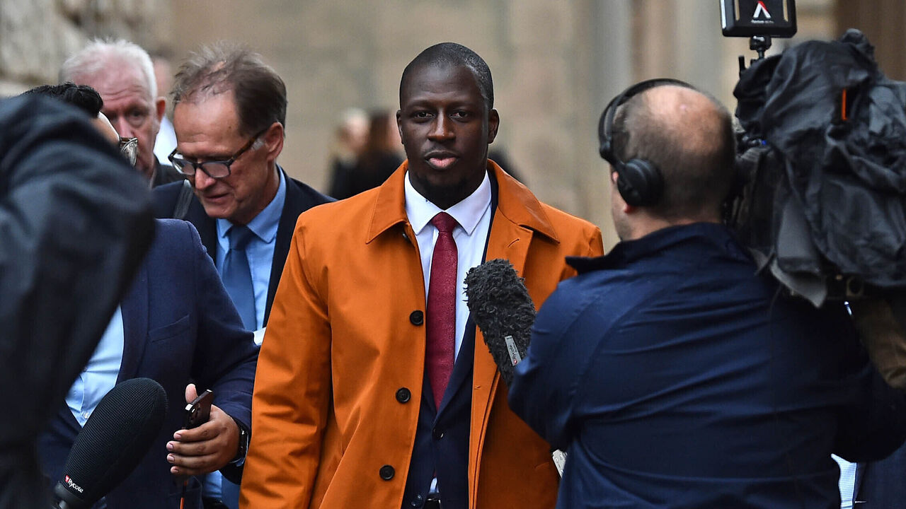 Manchester City footballer Benjamin Mendy speaks to the media as he leaves Chester Crown Court having been found not guilty of one count rape and one of attempted rape. Picture date: Friday July 14, 2023.