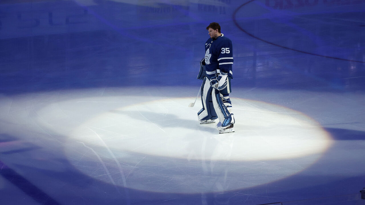 TORONTO, ON- MAY 4 - Toronto Maple Leafs goaltender Ilya Samsonov (35) as the Toronto Maple Leafs fall to the Florida Panthers 3-2 in game two in the second round of the NHL Stanley Cup playoffs at Scotiabank Arena in Toronto. May 4, 2023. (Steve Russell/Toronto Star via Getty Images)