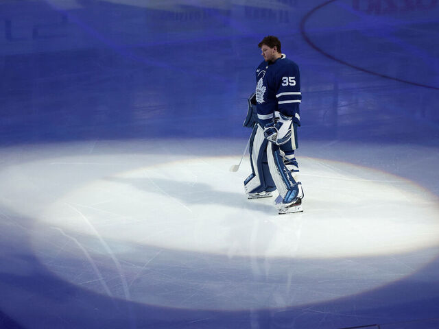 TORONTO, ON- MAY 4 - Toronto Maple Leafs goaltender Ilya Samsonov (35) as the Toronto Maple Leafs fall to the Florida Panthers 3-2 in game two in the second round of the NHL Stanley Cup playoffs at Scotiabank Arena in Toronto. May 4, 2023. (Steve Russell/Toronto Star via Getty Images)