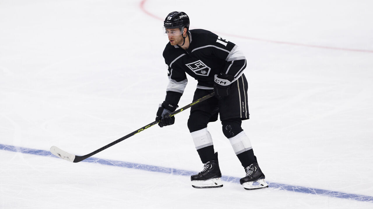 LOS ANGELES, CA - APRIL 23: Los Angeles Kings right wing Gabriel Vilardi (13) skates during an NHL First Round Western Conference Playoff game between the Edmonton Oilers and the Los Angeles Kings on April 23, 2023, at the Crypto.com Arena in Los Angeles, CA.