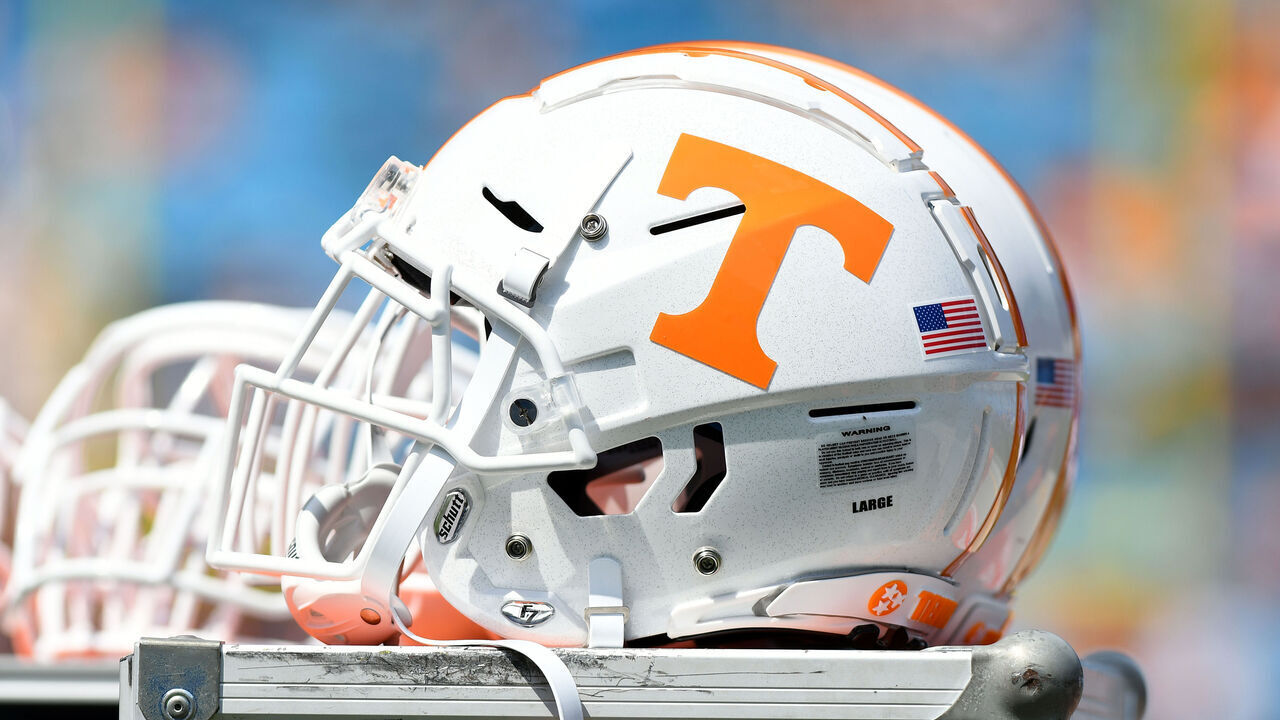 CHARLOTTE, NC - SEPTEMBER 01: A Tennessee Volunteers helmet sits in the sideline prior to the Belk College Kickoff game between the Tennessee Volunteers and the West Virginia Mountaineers on September 01, 2018 at Bank of America Stadium in Charlotte,NC.