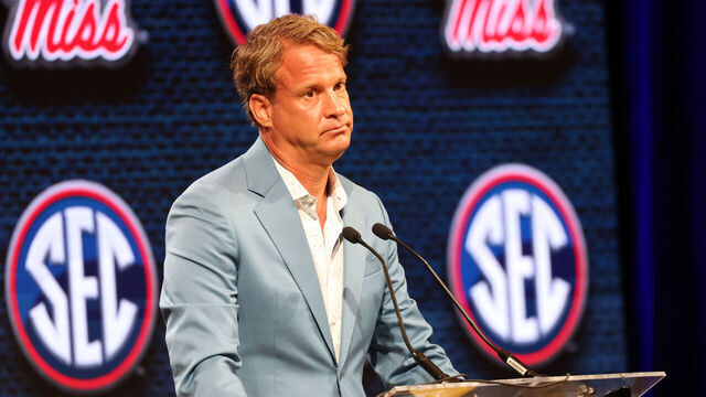 NASHVILLE, TN - JULY 20: Ole Miss Rebels head coach Lane Kiffin during Southeastern Conference Football Kickoff Media Day, July 20, 2023 at the Grand Hyatt Nashville in Nashville, Tennessee.