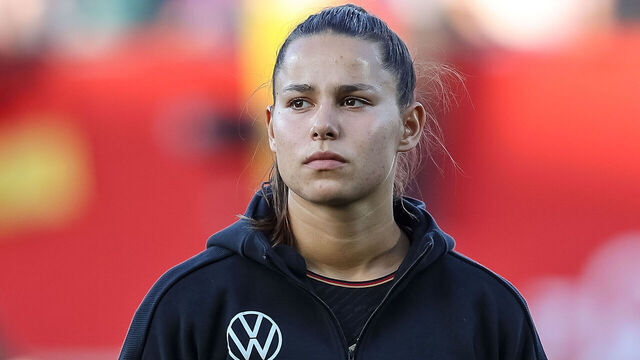 FUERTH, GERMANY - JULY 7: Lena Sophie Oberdorf of Germany looks on prior to the Women's international friendly between Germany and Zambia at Sportpark Ronhof Thomas Sommer on July 7, 2023 in Fuerth, Germany.