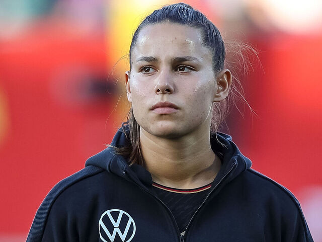 FUERTH, GERMANY - JULY 7: Lena Sophie Oberdorf of Germany looks on prior to the Women's international friendly between Germany and Zambia at Sportpark Ronhof Thomas Sommer on July 7, 2023 in Fuerth, Germany.