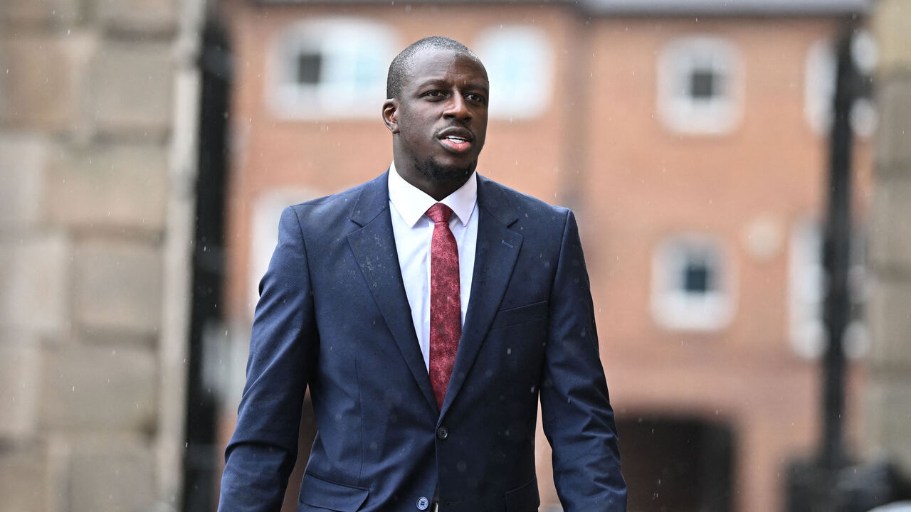 French footballer Benjamin Mendy returns to Chester Crown Court in Chester, north-west England, after the lunch break on July 14, 2023. Mendy is facing a retrial for two alleged sexual offences, six months after a jury cleared him of multiple other counts.