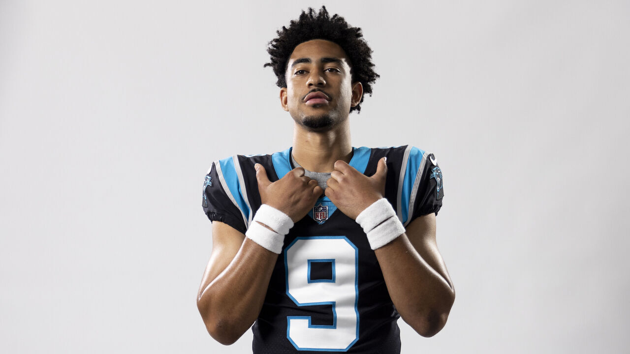 LOS ANGELES, CALIFORNIA - MAY 20: Bryce Young #9 of the Carolina Panthers poses for a portrait during the NFLPA Rookie Premiere on May 20, 2023 in Los Angeles, California.