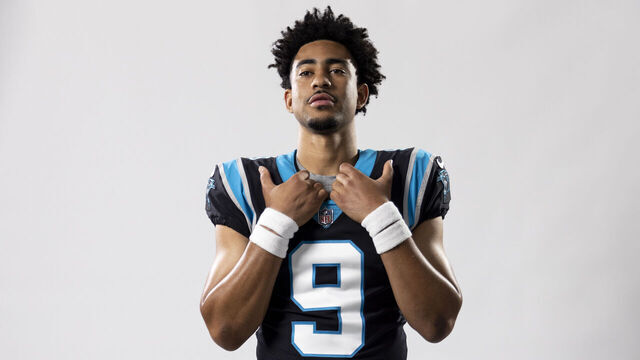 LOS ANGELES, CALIFORNIA - MAY 20: Bryce Young #9 of the Carolina Panthers poses for a portrait during the NFLPA Rookie Premiere on May 20, 2023 in Los Angeles, California.