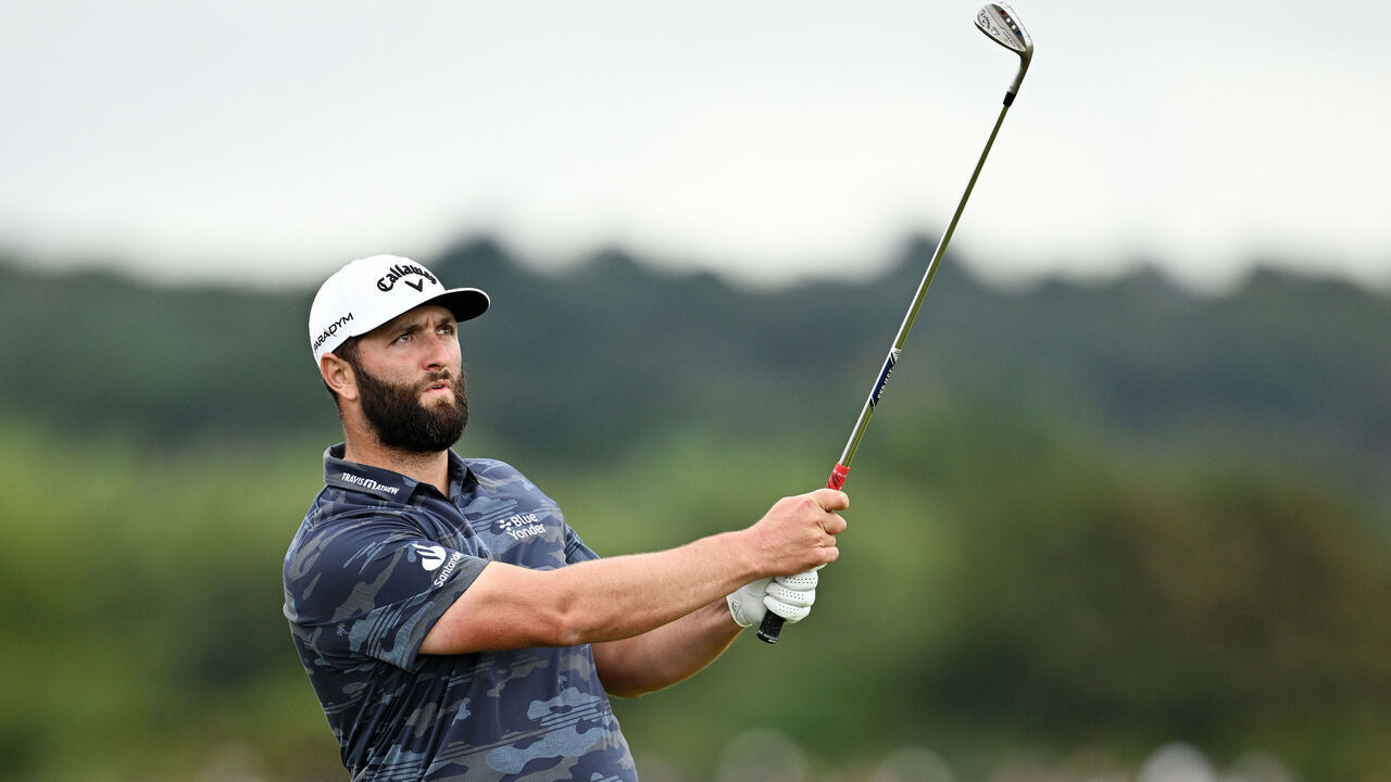 HOYLAKE, ENGLAND - JULY 22: Jon Rahm of Spain plays his second shot h1during Day Three of The 151st Open at Royal Liverpool Golf Club on July 22, 2023 in Hoylake, England.