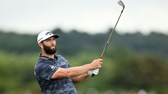 HOYLAKE, ENGLAND - JULY 22: Jon Rahm of Spain plays his second shot h1during Day Three of The 151st Open at Royal Liverpool Golf Club on July 22, 2023 in Hoylake, England.