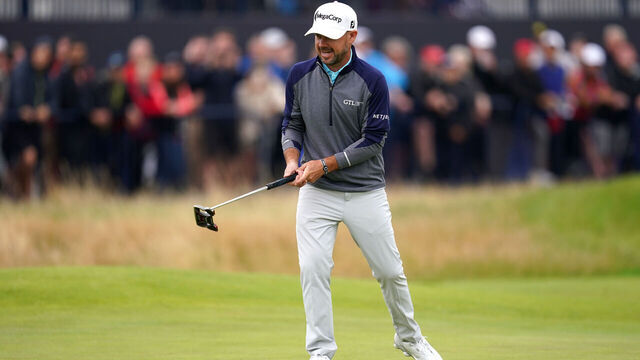 USA's Brian Harman reacts after missing a birdie on the 16th during day three of The Open at Royal Liverpool, Wirral. Picture date: Saturday July 22, 2023.