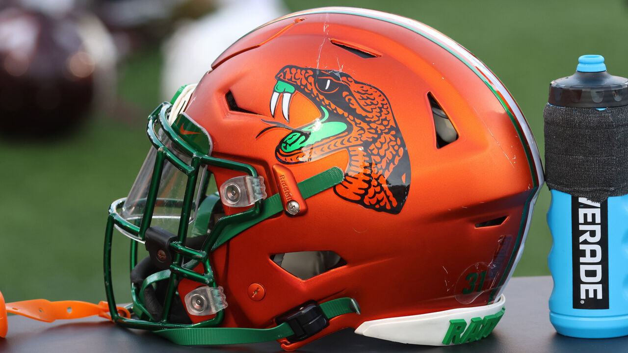 MOBILE, AL - FEBRUARY 04: A general view of a FAMU (Florida A&M) Rattlers helmet during the Reese's Senior Bowl on February 4, 2023 at Hancock Whitney Stadium in Mobile, Alabama.