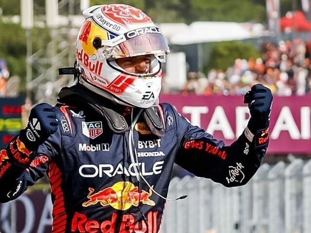 BUDAPEST - Max Verstappen (Red Bull Racing) cheers after winning the Hungarian Grand Prix at the Hungaroring. ANP REMKO DE WAAL