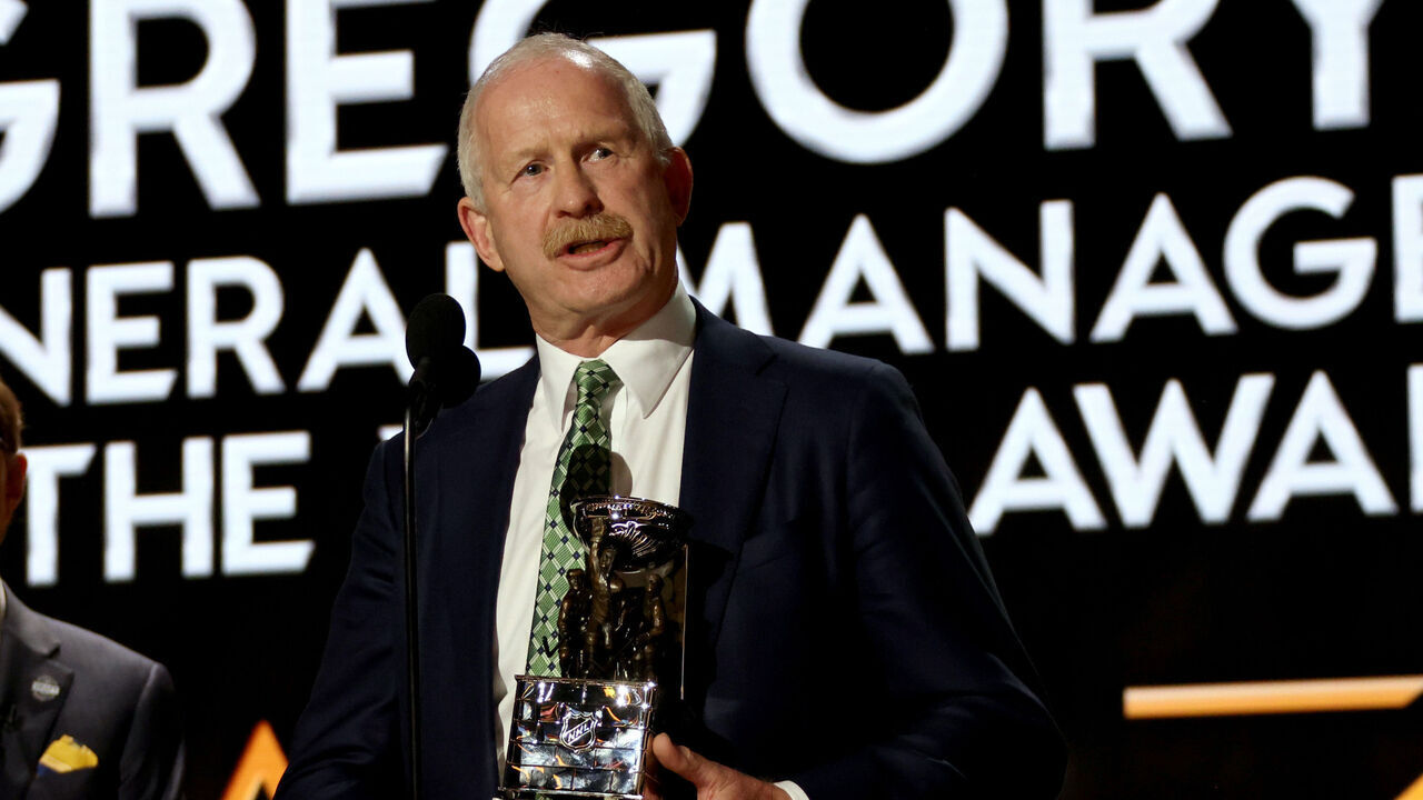 NASHVILLE, TENNESSEE - JUNE 28: Jim Nill speaks onstage after being awarded the Jim Gregory General Manager of the Year Award during the 2023 Upper Deck NHL Draft - Round One at Bridgestone Arena on June 28, 2023 in Nashville, Tennessee.