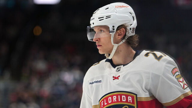 COLUMBUS, OHIO - APRIL 01: Eetu Luostarinen #27 of the Florida Panthers looks on during the third period against the Columbus Blue Jackets at Nationwide Arena on April 01, 2023 in Columbus, Ohio.