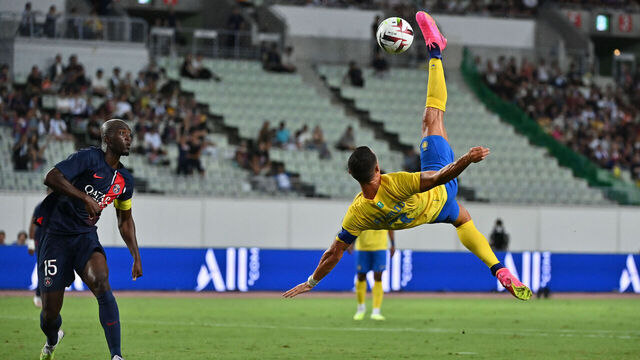 OSAKA, JAPAN - JULY 25: Cristiano Ronaldo of Al Nassr in action during the pre-season friendly match between Paris Saint-Germain and Al-Nassr at Yanmar Stadium Nagai on July 25, 2023 in Osaka, Japan.